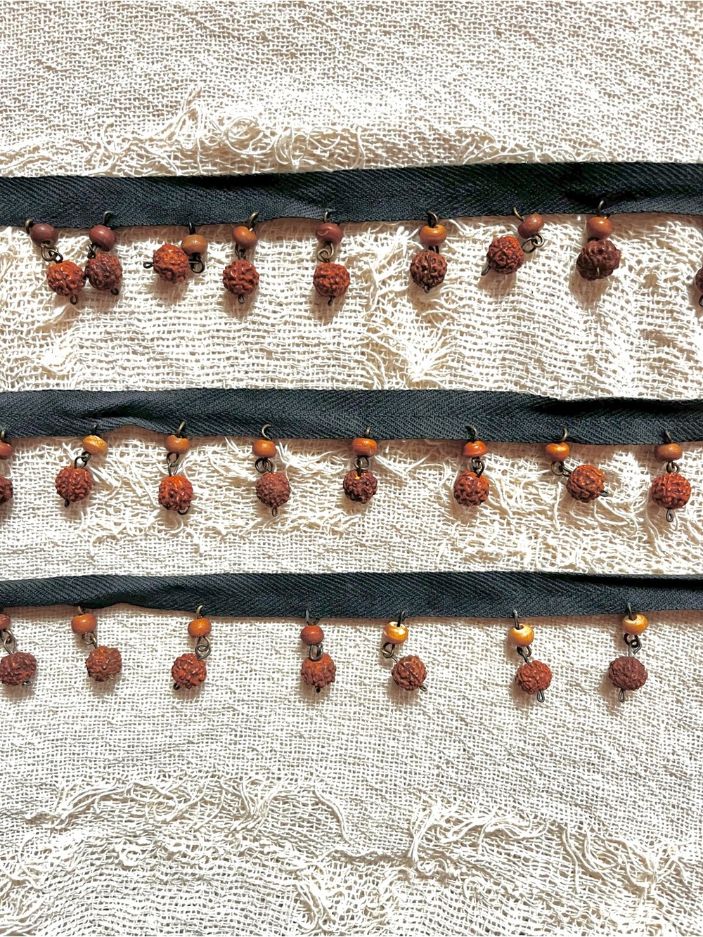 Brown Seed and Wood Beaded Tassel Trim